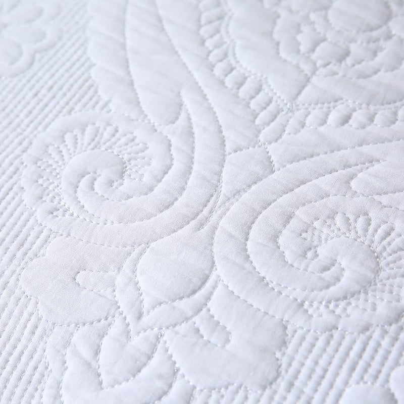 WINLIFE American Style Quilted Embroidered Solid Color Pillow Cases King Size 100% Cotton Boho Chic Printed Pillow Shams Set of 2 (20''x 36''  Damask  White) - Image 3